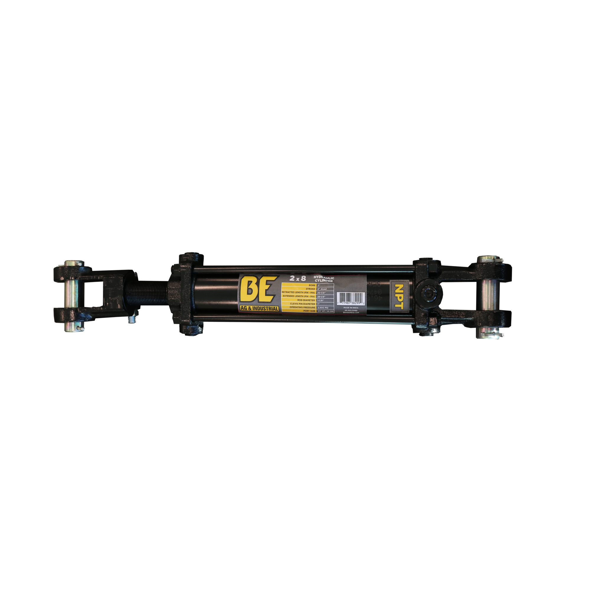 BE AG & Industrial, 2-1/2 X 8in. DUAL PORT HYDRAULIC CYLINDER, Max. PSI 2500 Bore Diameter 2.5 in, Stroke Length 8 in, Model# 46.025.008D